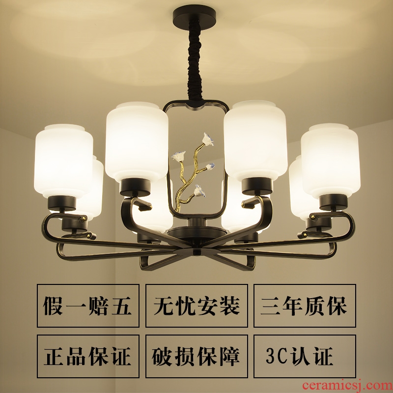 Jiao seven new Chinese style lamp of droplight sitting room restaurant bedroom lamp Chinese wind restoring ancient ways ceramic lamps and lanterns flowers home atmosphere