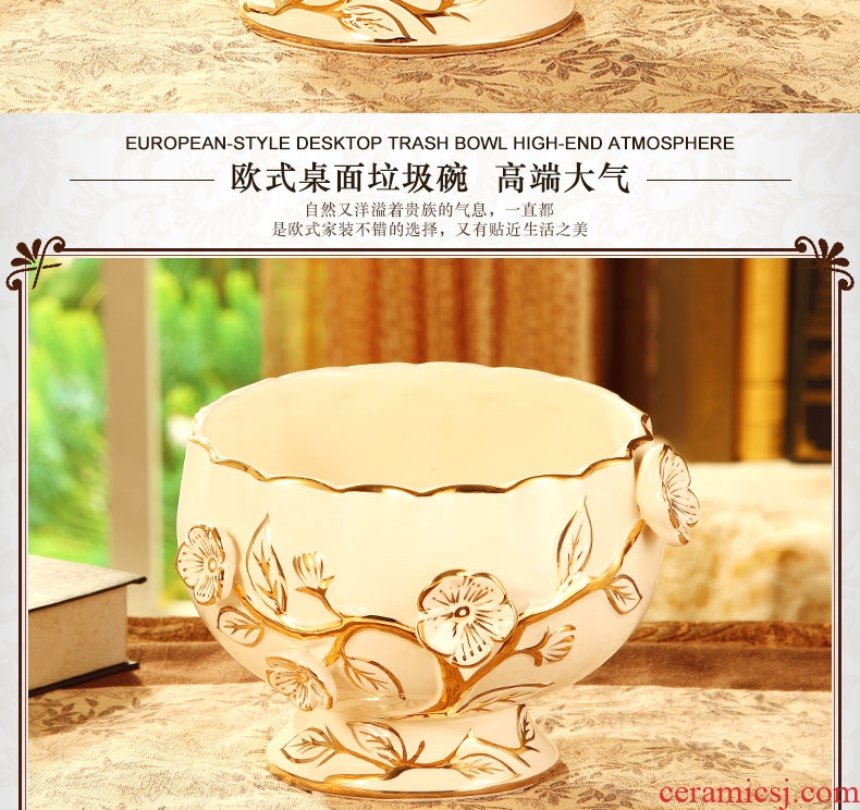 Vatican Sally 's key-2 luxury home sitting room tea table desktop bin European ceramic bowl of small rubbish skin receive barrels