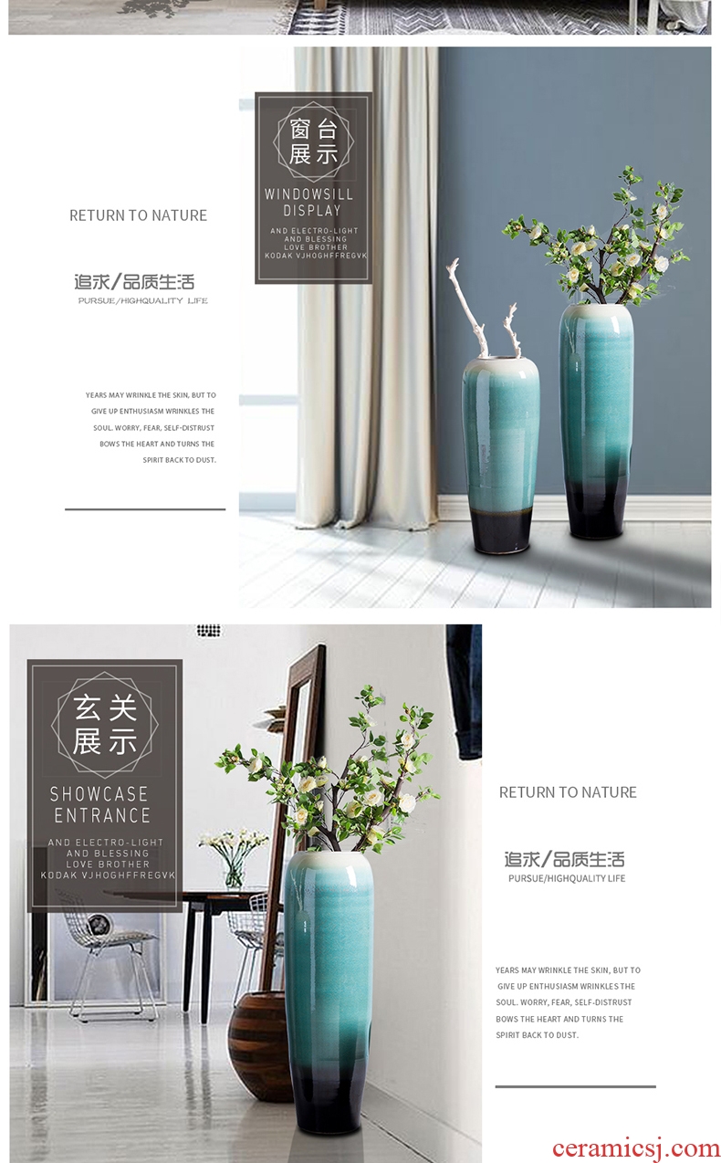 Chinese style household ceramics high porch decorate sitting room ground vase hydroponics simulation big dry flower Nordic decorative furnishing articles - 572085883685