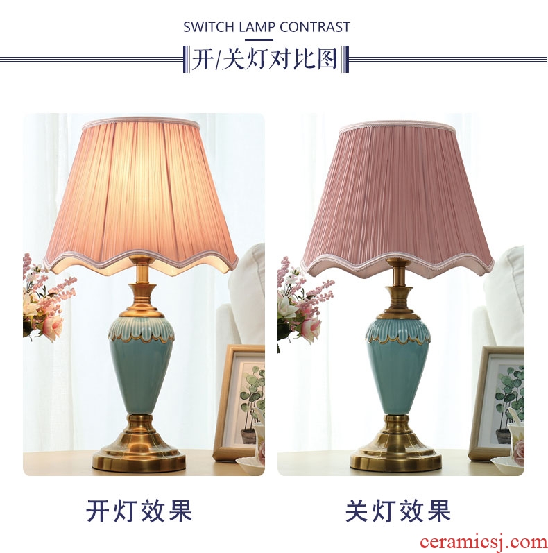 American simple ceramic desk lamp lamp of bedroom the head of a bed warm romantic move study marriage room sitting room dimmer remote control