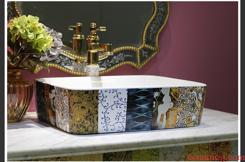 Gold cellnique stage basin bathroom sink jingdezhen ceramics art color of the basin that wash a face basin of wash one's hands pool