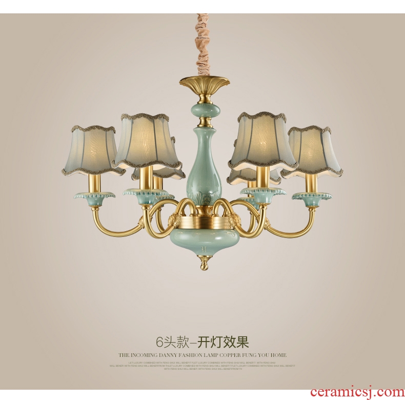Full copper Europe type droplight key-2 luxury atmosphere American ceramic villa living room lamp towns the club hotel lobby engineering lamps and lanterns