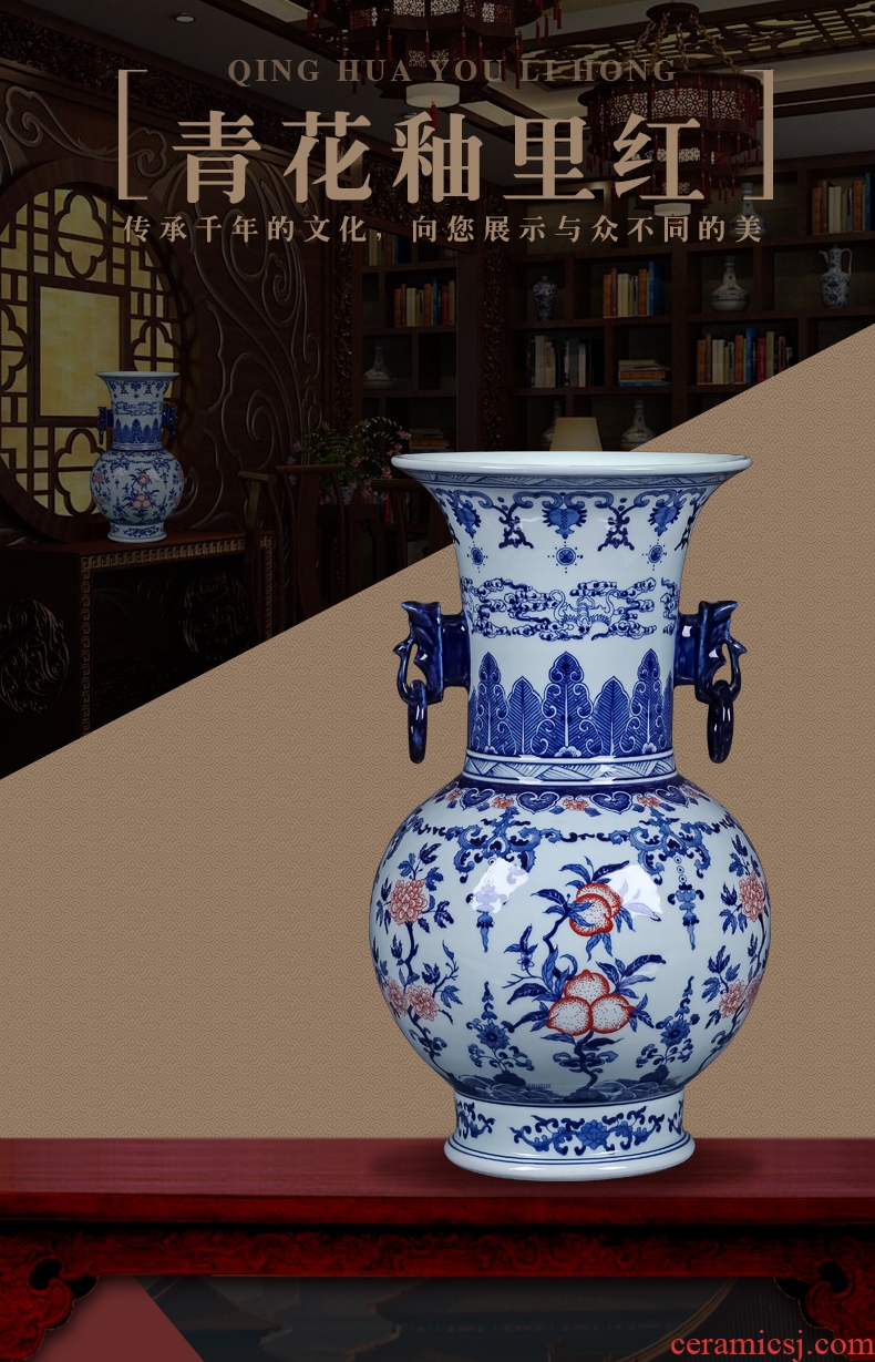 Imitation of classical jingdezhen ceramics celadon art big vase retro ears dry flower vase creative furnishing articles - 538065724594