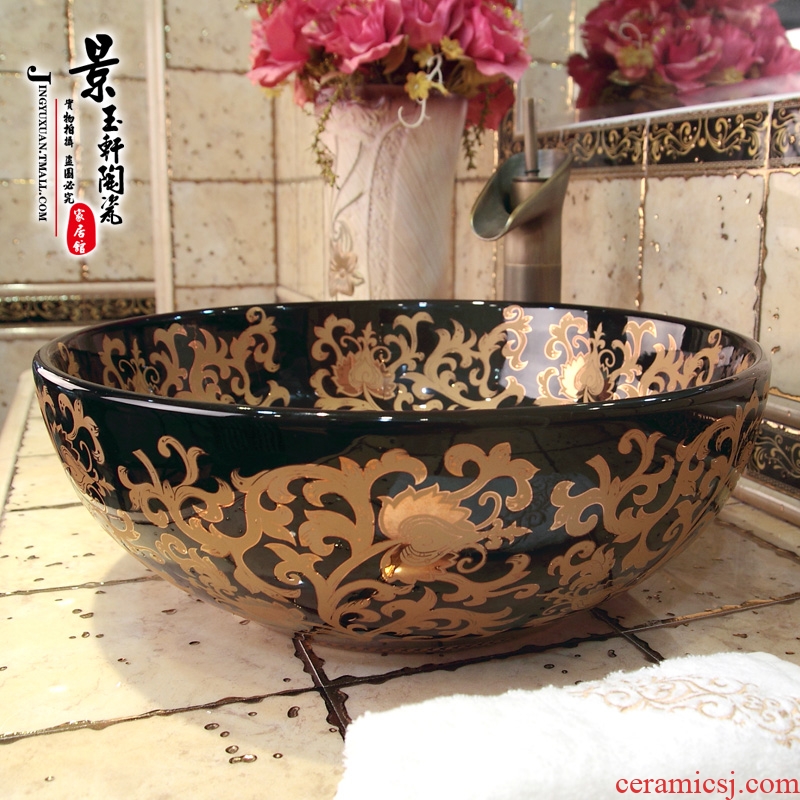 Jingdezhen ceramic lavatory basin basin art on the sink basin birdbath black han - jin luo PND unit tail - on