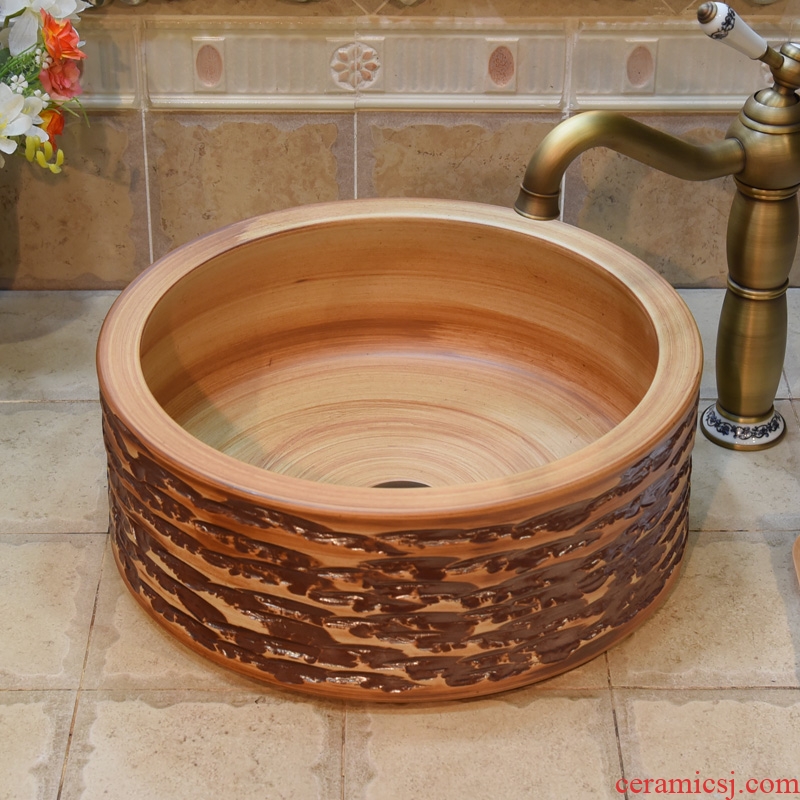Jingdezhen ceramic lavabo stage basin, art basin sinks straight in yellow brown coffee