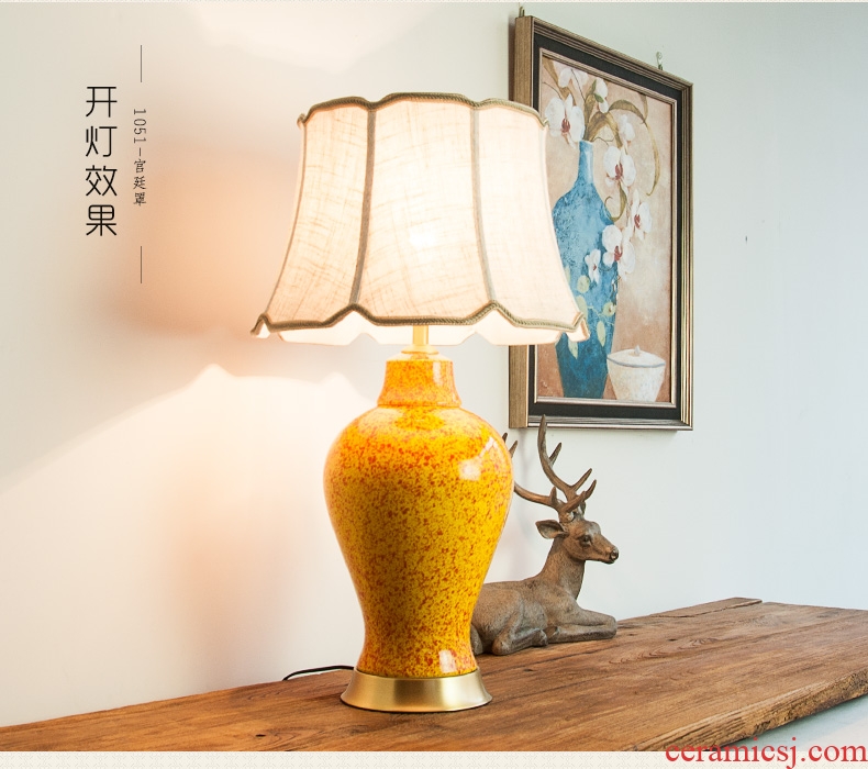 Ceramic table lamp full copper American general yellow as cans hotel lobby large sitting room bedroom berth lamp 1051 study