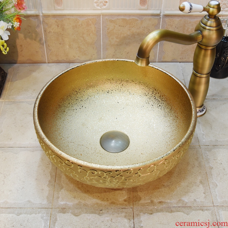Jingdezhen ceramic basin of bath lavatory basin stage art basin sink gold - plated flower small size 35 cm