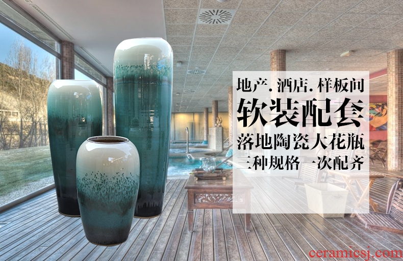 Jingdezhen ceramics green glaze landscape painting and calligraphy tube quiver scroll sitting room place, the study of large cylinder vase - 537234824282