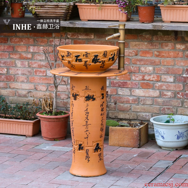 The sink carved hand-painted ceramic basin pillar type commode pool one floor balcony art basin of vertical column