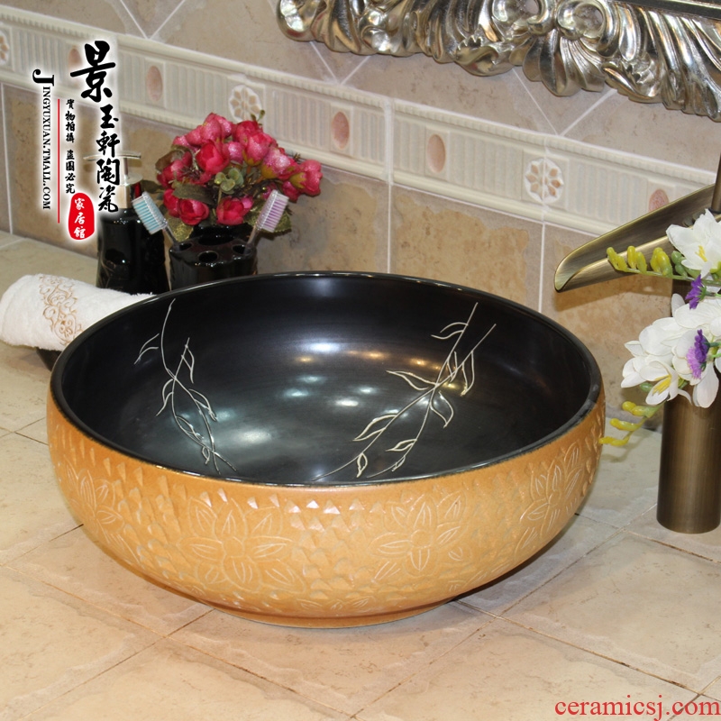Jingdezhen ceramic lavatory basin basin art on the sink basin birdbath new black - yellow carve patterns or designs on woodwork