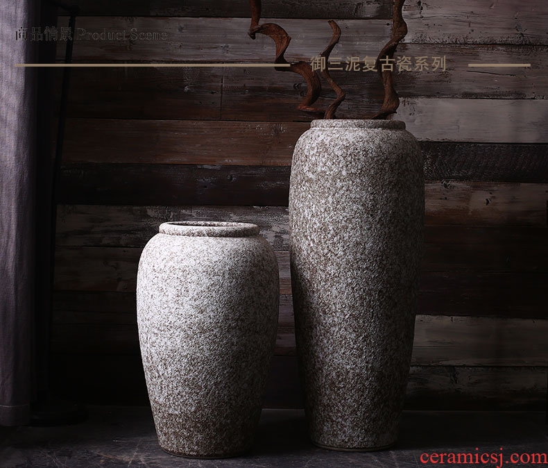 Jingdezhen restoring ancient ways do old coarse pottery vase of large sitting room dry flower arranging ceramic furnishing articles home decoration - 541968701480