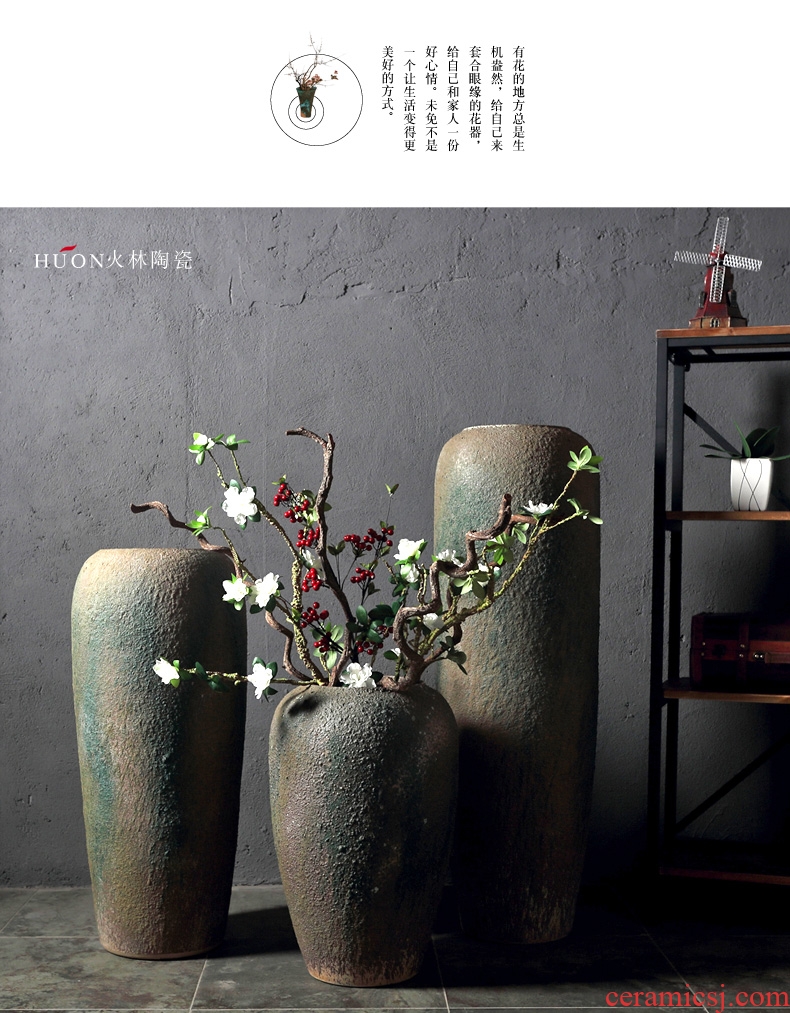 New Chinese style restoring ancient ways of jingdezhen ceramic POTS do old ceramic flower implement sitting room put dried flowers of large coarse pottery vase furnishing articles - 556562144040