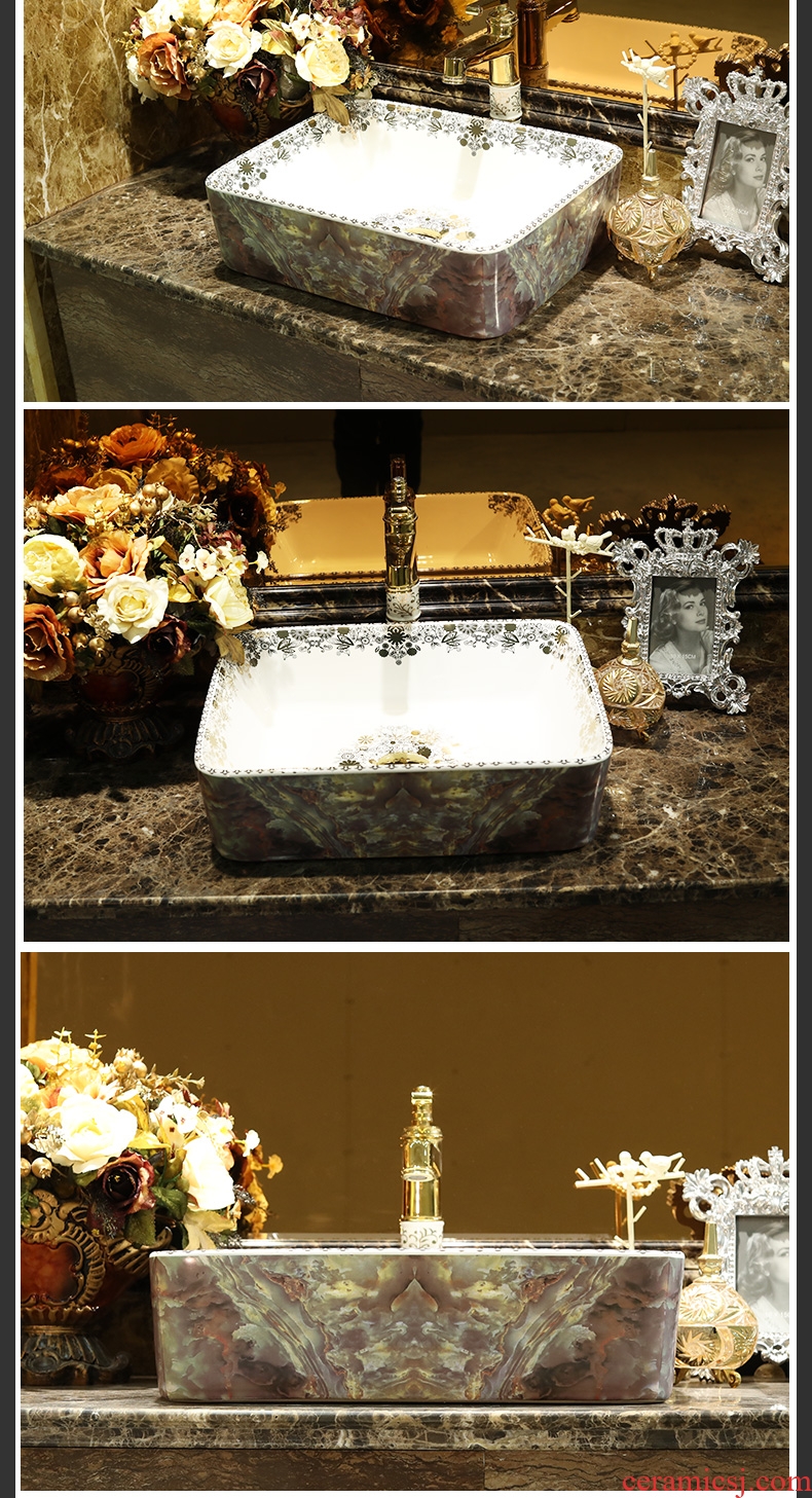 Gold cellnique jingdezhen ceramic lavatory bath art basin of Chinese style antique table face basin rectangular stone jade