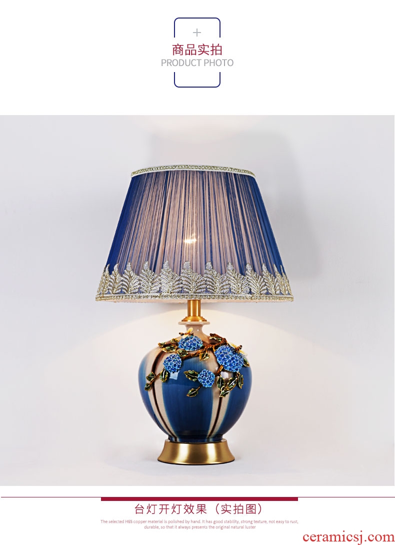 American bedroom berth lamp example room blue enamel color restoring ancient ways creative ceramic desk lamp of the sitting room is blue and white porcelain lamp