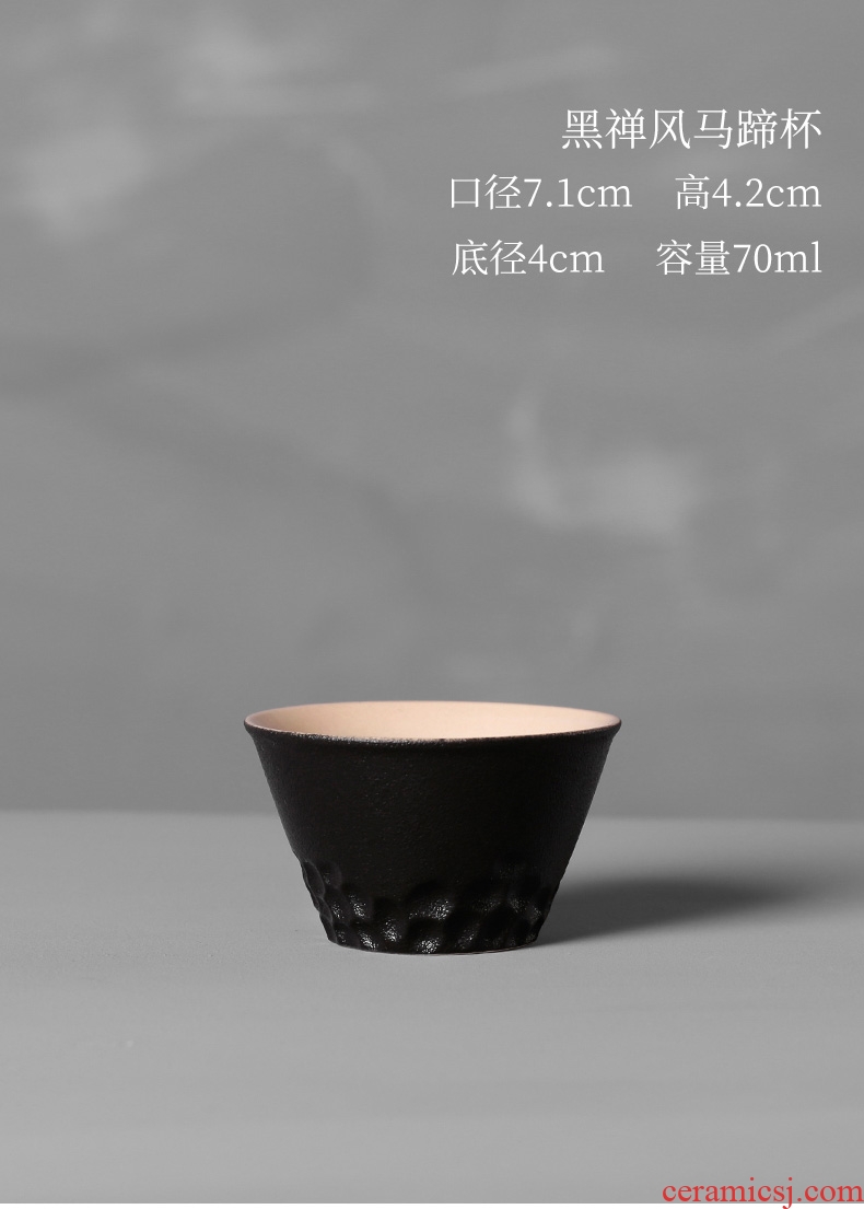 Royal black elegant zen manual stone glaze thick clay ceramic cups kung fu tea set sample tea cup Japanese masters cup