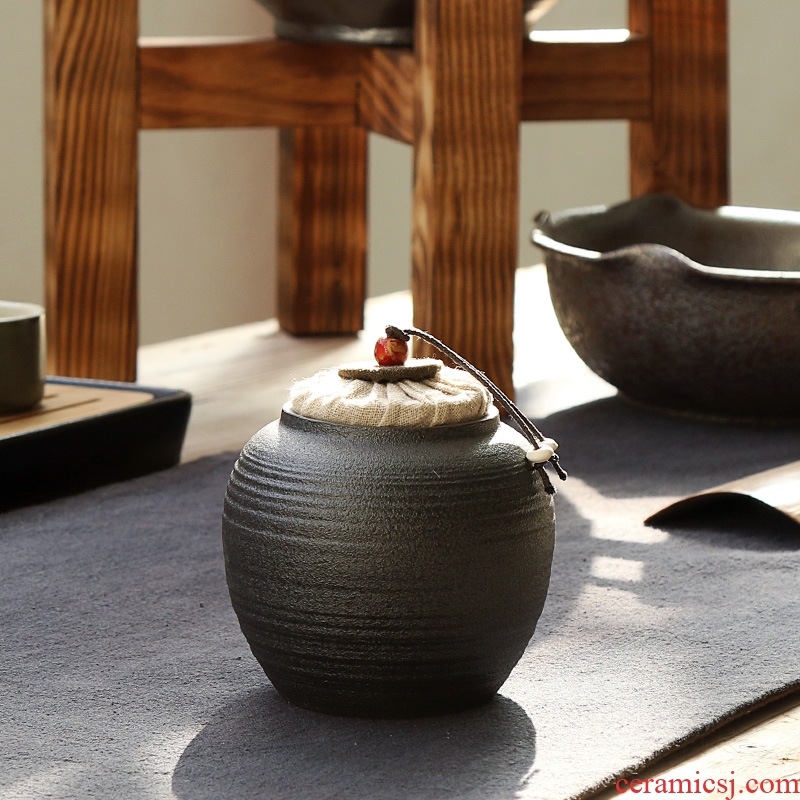 Black pottery quiet life zen tea canister coarse pottery large firewood seal pot small ceramic wake pu 'er tea