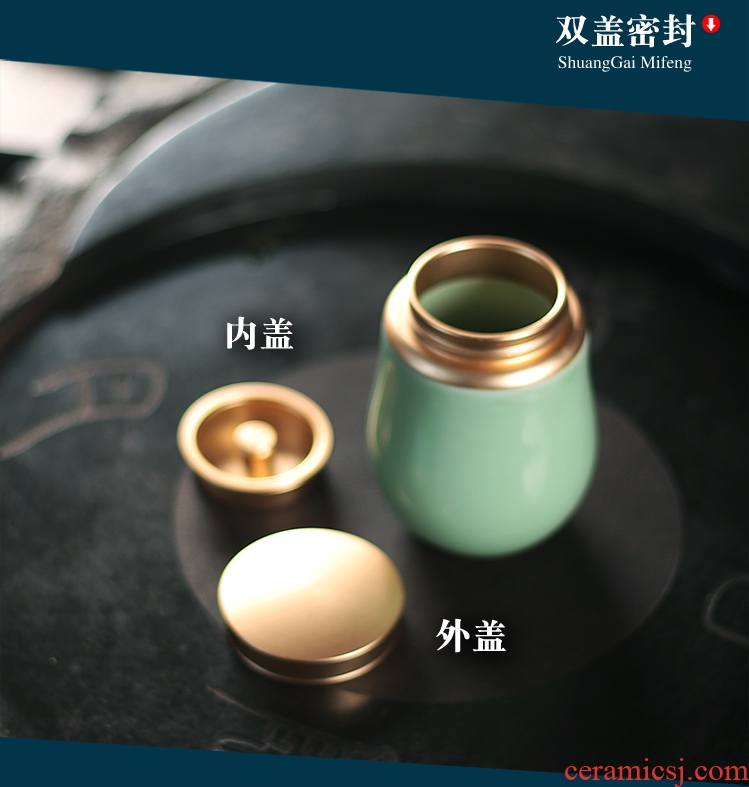 Longquan celadon porcelain tea pot home mini portable sealed metal small caddy puer tea warehouse on business