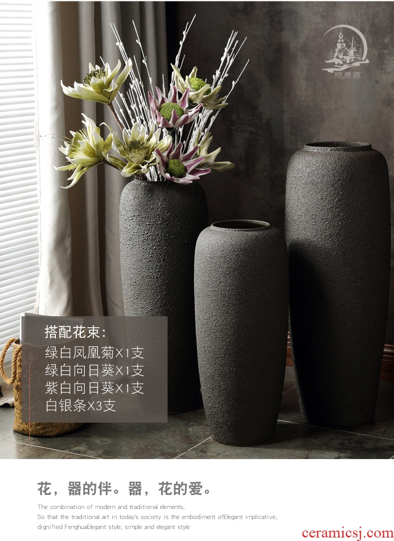 Living room furnishing articles flower arranging ceramic POTS restoring ancient ways of large vase American hotel decoration dried flowers coarse pottery - 568908795064