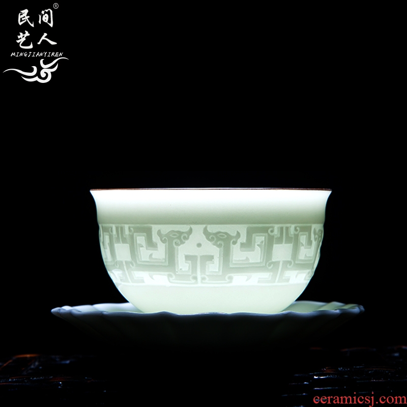 Jingdezhen shadow green ceramic tea cup cup kung fu tea cups chicken cylinder sample tea cup cup personal master list