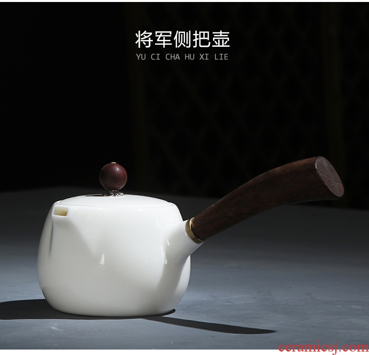 Quiet life wood white porcelain teapot jade porcelain tea ware kung fu tea set dehua ceramic side the single pot