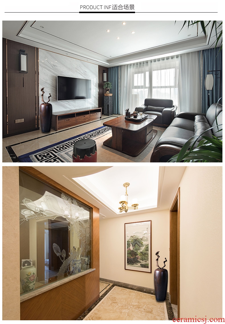 American light key-2 luxury new Chinese golden flower arranging large ceramic floor vase modern hotel home sitting room porch decoration - 563820796650