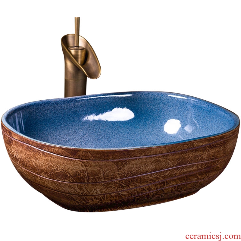 Ceramic stage basin basin oval antique Chinese style household bathroom sink basin bathroom art move