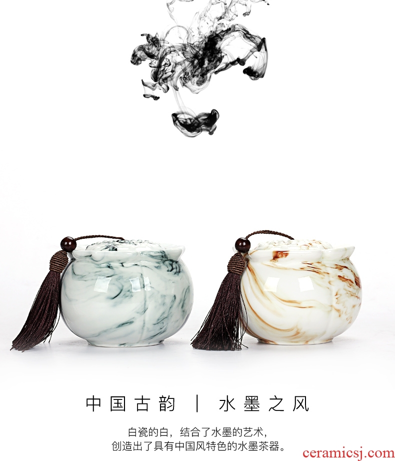 Old &, the wind of ceramic tea pot jade porcelain ink lotus the nut receives small seal tank receives the jar