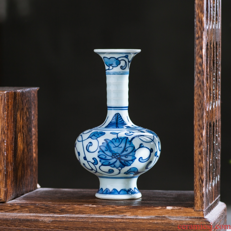 Jingdezhen ceramics antique blue - and - white hand - made mini floret bottle of flower tea hydroponic creative rich ancient frame furnishing articles