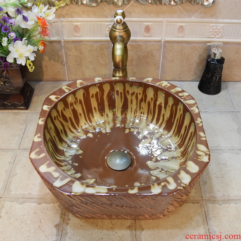 Jingdezhen ceramic wash basin stage basin up lavabo art anise diamond coffee flow blue glaze