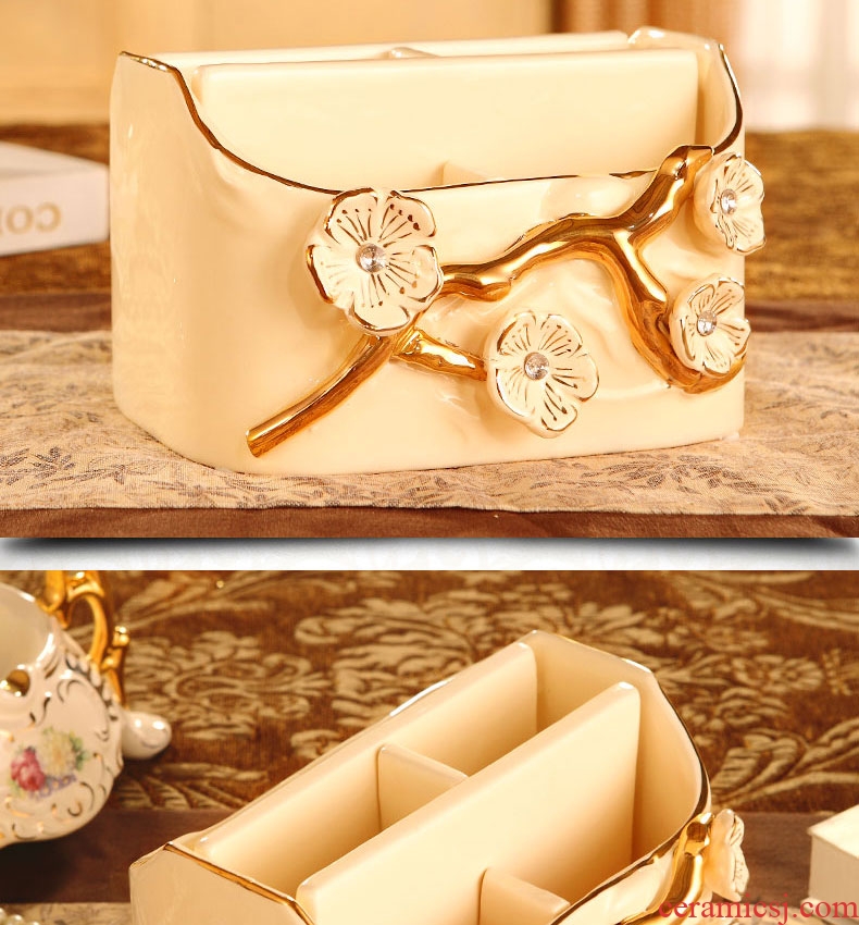Vatican Sally 's luxurious ceramic European - style tissue box creative household multifunctional smoke box remote control to receive living room