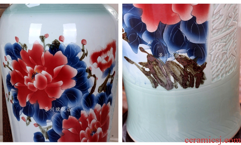 Jingdezhen ceramics Chinese mountains and rivers xiuse landing place sitting room hotel decoration decoration hand - made big vase - 534756407030