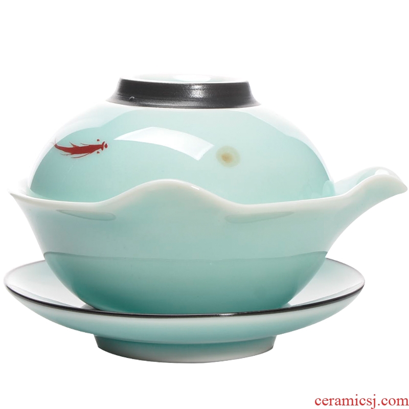 JiaXin hand-painted celadon crack cup a pot of a Japanese convenient travel ceramic kung fu tea set