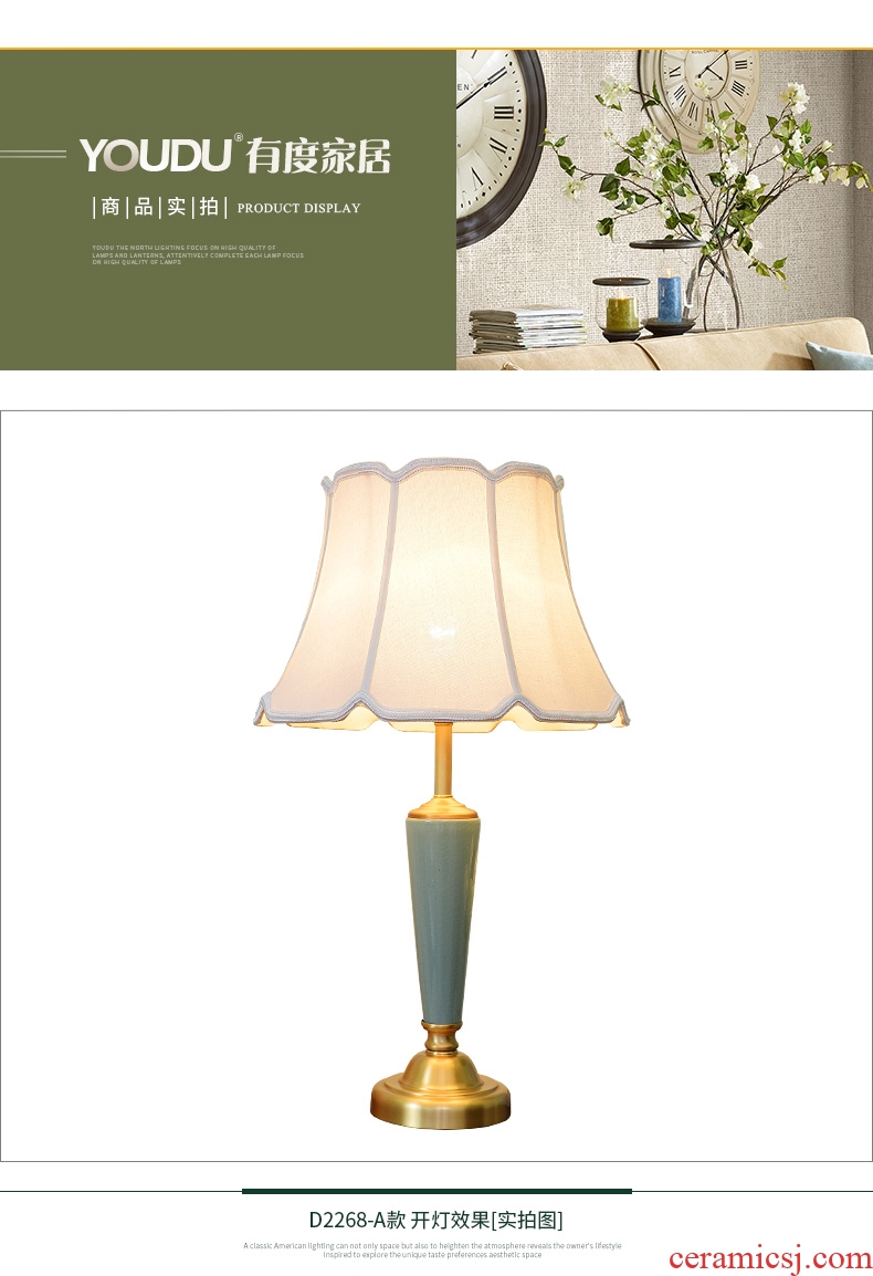 From the American full copper blue ceramic desk lamp sitting room lamp bedroom room is I and contracted decorate desk lamp of the head of a bed
