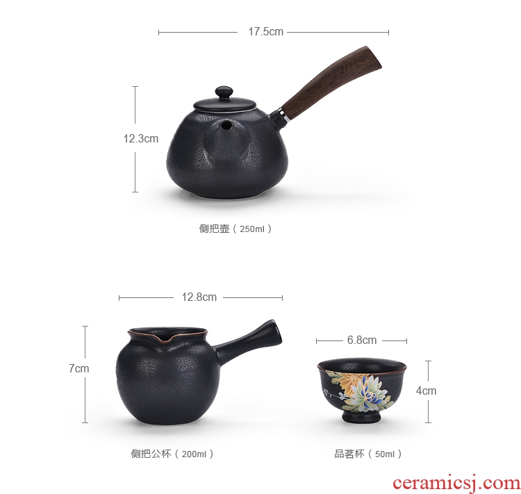 Quiet life Japanese kung fu tea set suit, black pottery side put the pot bearing restoring ancient ways household contracted your up with ceramics