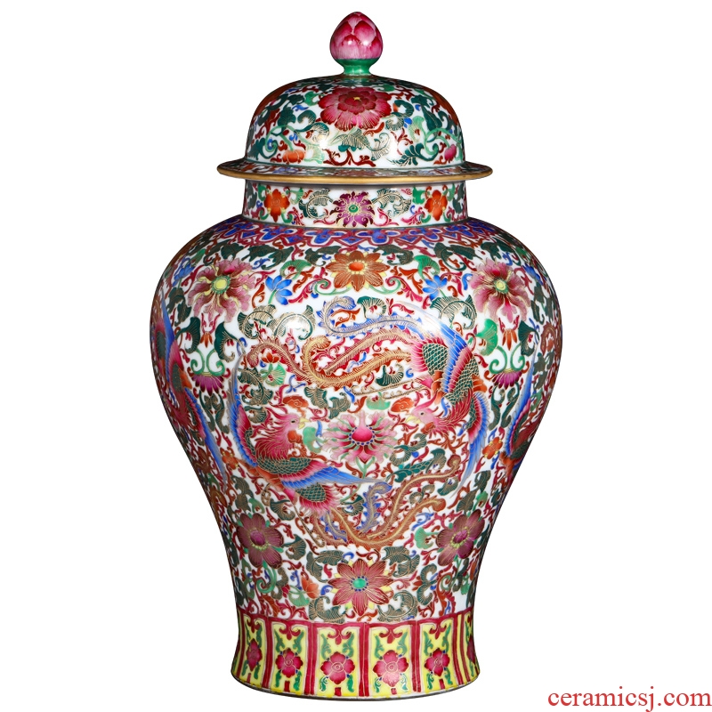 Jingdezhen porcelain vases, antique hand-painted enamel wire inlay fuels the general double phoenix wear purple flower pot home furnishing articles