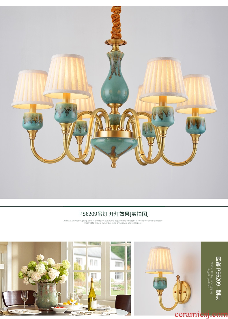 American droplight sitting room whole bedroom contracted copper chandelier Mediterranean restaurant ceramic double entry building European - style villa copper lamp
