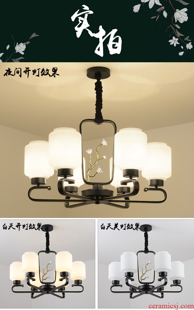 Jiao seven new Chinese style lamp of droplight sitting room restaurant bedroom lamp Chinese wind restoring ancient ways ceramic lamps and lanterns flowers home atmosphere