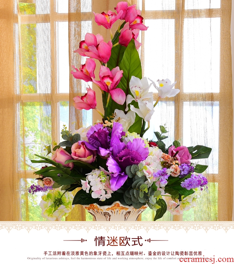 Jingdezhen ceramic powder enamel vase peony flower arrangement sitting room office decoration furnishing articles large porcelain - 558480931242