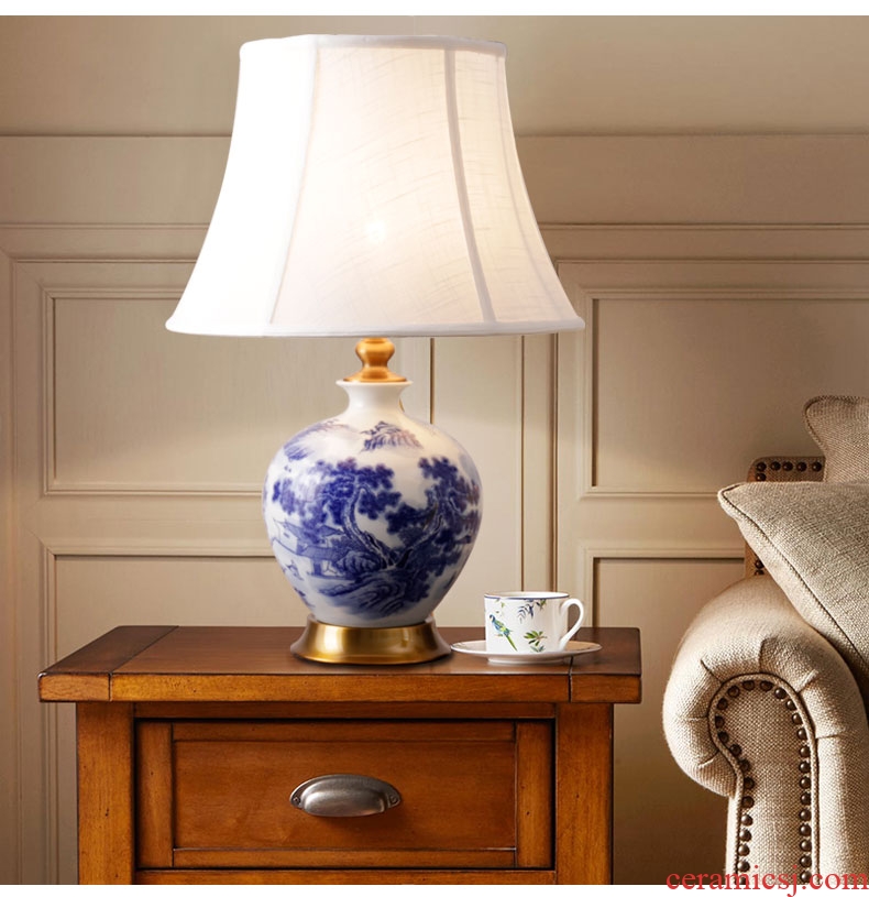 Modern Chinese ceramic desk lamp full copper contracted creative home sitting room lamps and lanterns of bedroom the head of a bed lamp sweet romance
