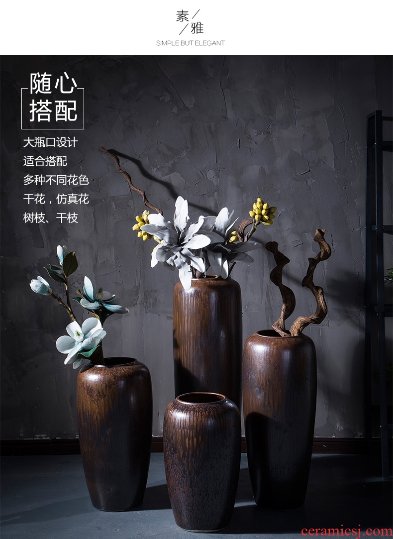 Chinese style restoring ancient ways of large vases, ceramic furnishing articles pottery sitting room hotel decoration flower arranging dried flowers thick ceramic bottle - 563820796650
