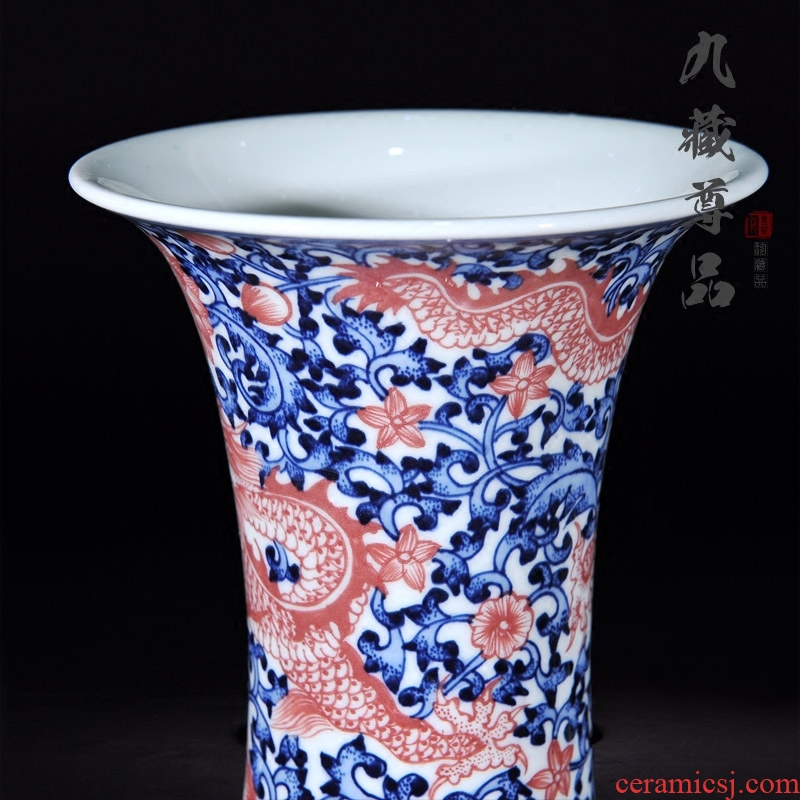 Antique hand-painted porcelain of jingdezhen ceramics youligong red dragon wear bottle of sitting room than a flower crafts TV ark furnishing articles