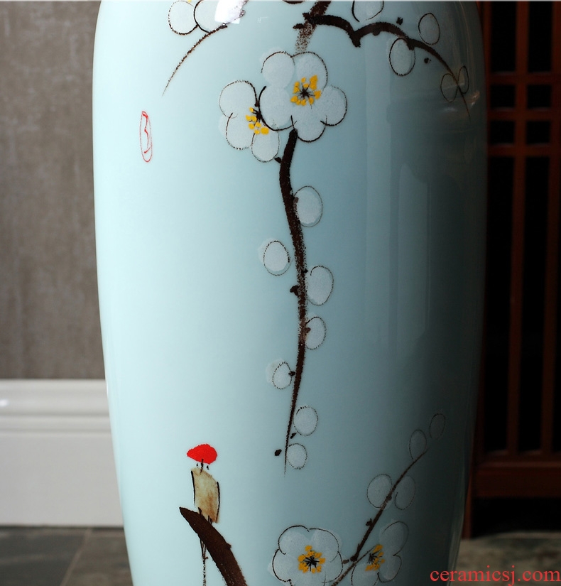 Decoration to the hotel villa large vase furnishing articles sitting room ground flower arranging the Nordic creative green plant ceramic flower pot cylinder - 561136245851