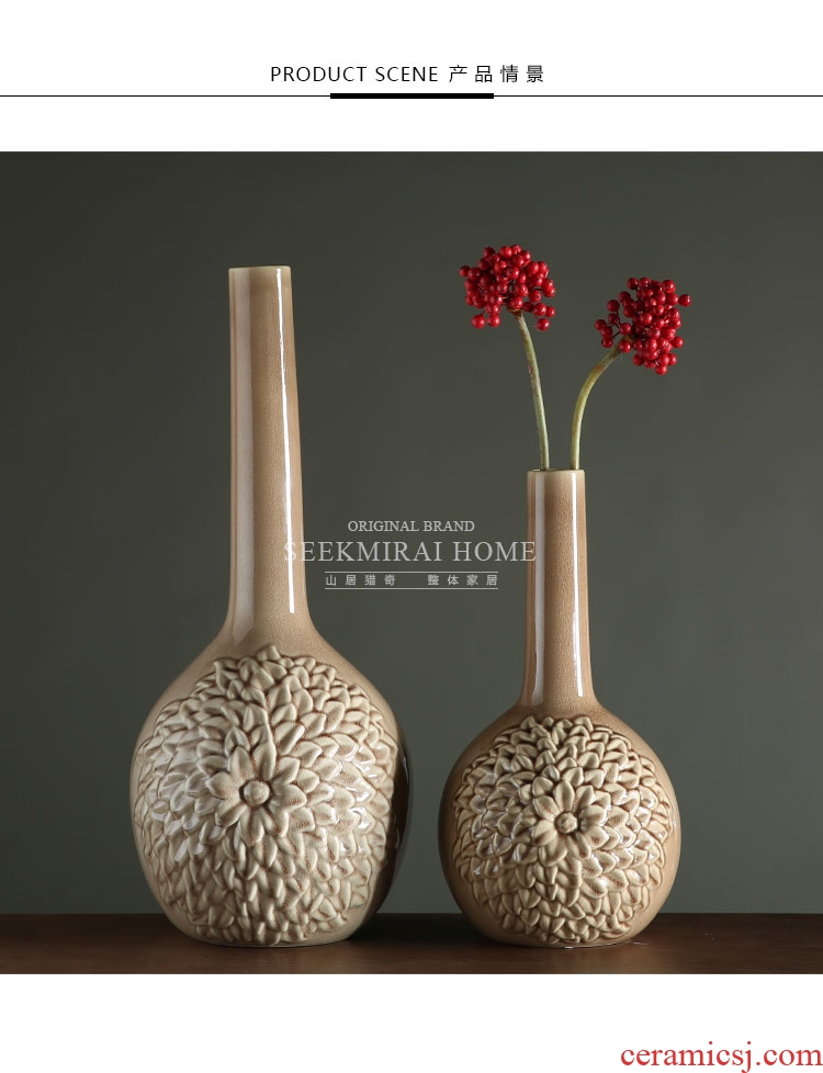 White ceramic dry flower vases, large sitting room flower arranging flower implement Nordic light key-2 luxury household wind dermatoglyph up phnom penh vase - 541986278771