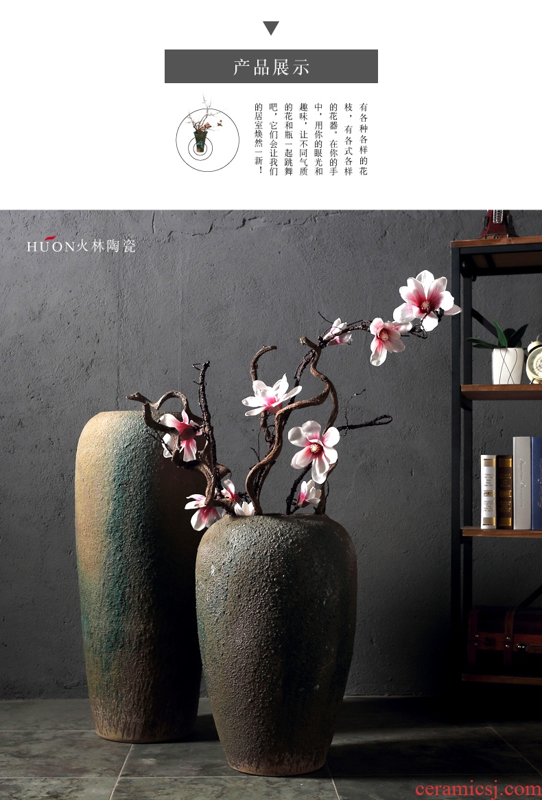 New Chinese style restoring ancient ways of jingdezhen ceramic POTS do old ceramic flower implement sitting room put dried flowers of large coarse pottery vase furnishing articles - 556562144040