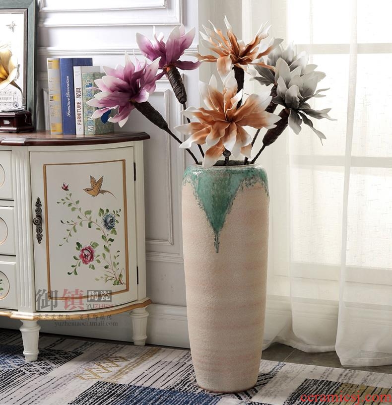 Light key-2 luxury stripe ceramic vases, large ground flower arranging device example room sitting room household soft adornment creative furnishing articles - 555880289596
