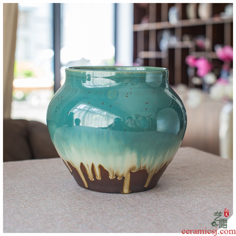 Modern European Mediterranean home furnishing articles jingdezhen porcelain vase in color glazed pottery three - piece sitting room decoration