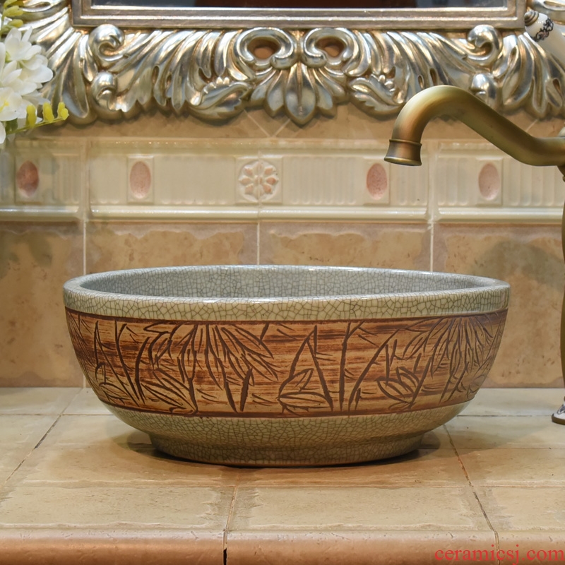 Jingdezhen ceramic stage basin lavatory basin, art basin sink basin small crack 35 cm bamboo leaves