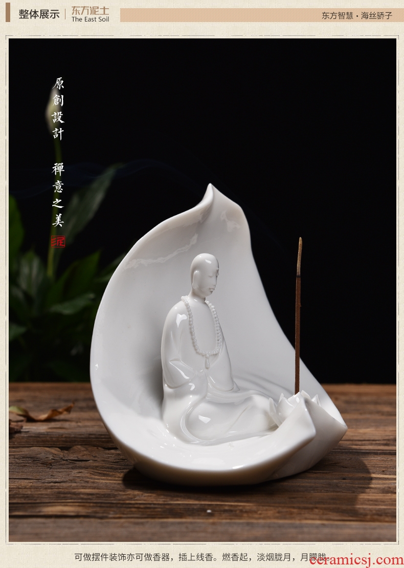 Oriental soil dehua white porcelain sculpture art furnishing articles ceramic decoration/ChanYu floral D46-033