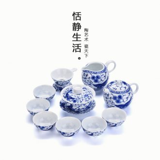 Quiet life ceramic kung fu tea set of a complete set of blue and white porcelain tea set suit money butterfly green rhyme tureen teapot