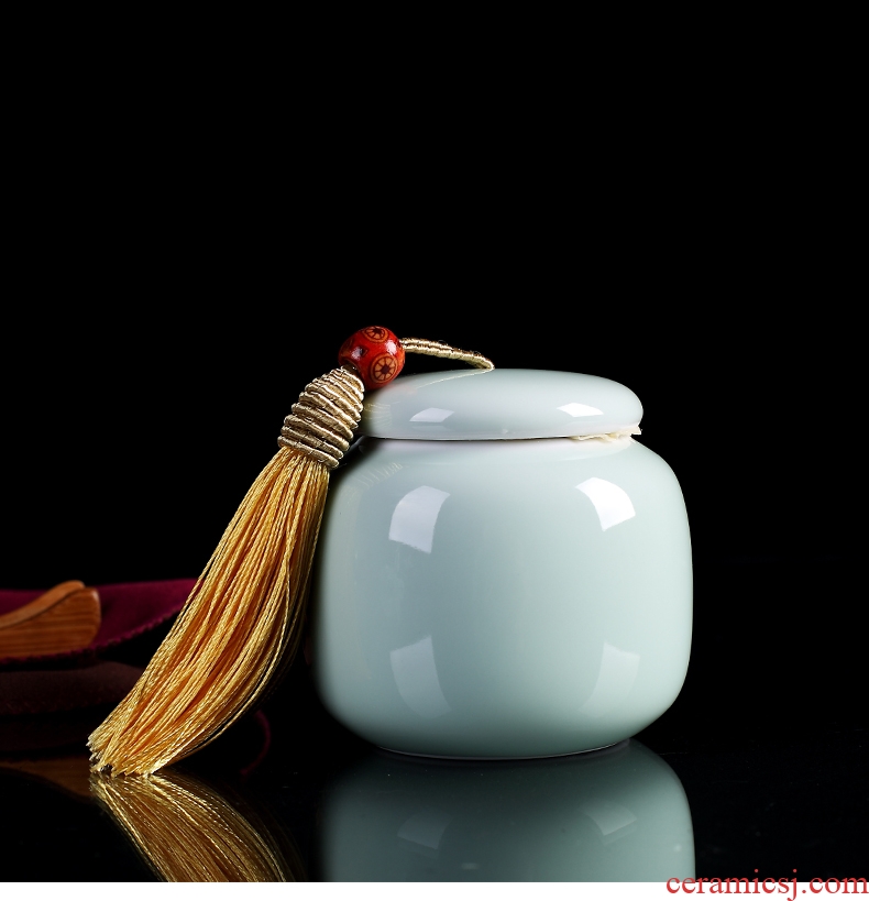 DH jingdezhen ceramic seal pot small gm caddy fixings portable mini celadon flower POTS stored tea pot